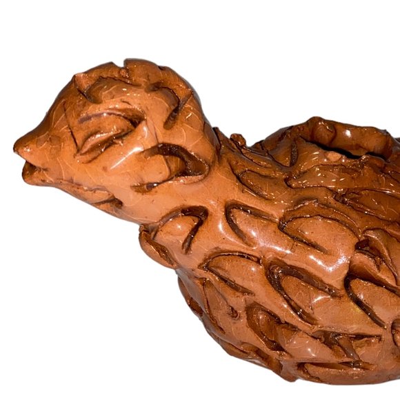Unique Handmade Signed Red Pottery Clay Bird Candle Holder Figurine Collectible - Picture 3 of 7
